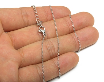 45+5cm Stainless Steel Flat Cable Necklace - 1.3mm Steel Unisex Snake Chain for Men & Women - Dainty Chain Finding - 0.7x0.7mm - SS1557