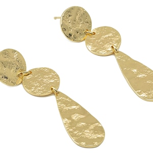Brass Drop Earring Charm - Brass Circle Earring Stud - Hammered Stud Earring - 18K Real Gold Plating-54.32x 13.08x 1.06mm- RGP5875