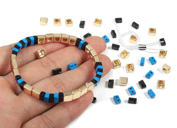 Enamel Tile Beads, Rectangle & Square 2-Hole Letter Beads for Name  Bracelets, Trendy Tila Jewelry Making Supplies, Friendship Bracelet, 5 pc