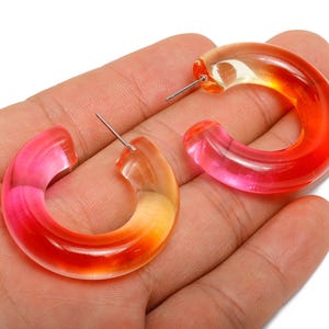 Acryl Hoop Ohrstecker - Regenbogen Acryl Hoop Ohrstecker - Edelstahl Ohrstecker - Chunky Acrylic Hoop - Transparent Hoop - 40x39x9mm - AC2637C