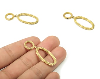 Brass Textured Oval Round Pendant Charms - Brass Oval Links- Raw Brass Circle Connector - Jewelry Making Supplies -43x15.95x2.85mm- PP4874