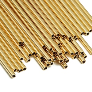 Mosiężne rurki Himmeli - Mosiężne koraliki Himmeli DIY - Kształty geometryczne - Do roślin powietrznych - Mosiądz platerowany prawdziwym złotem 18k - 2x0,2 x 80 mm - RGP4048-80