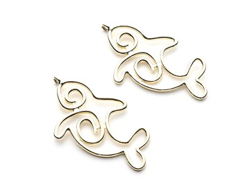 Big Dolphin Shaped Charms- Zinc Alloy Earring Finding - Gold
