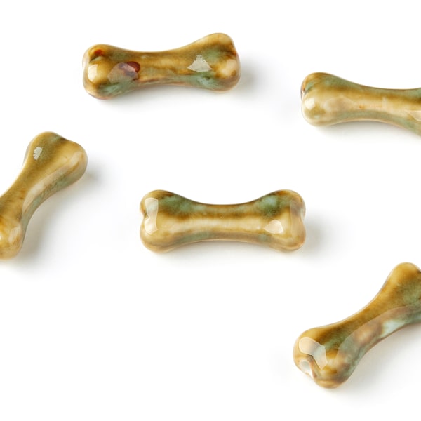 Glazed Ceramic Bone Beads - Carved Bone Beads - Handmade Beads - Necklace Beads - Connectors Beads - 33.78x13.42x9.78mm - NS1024