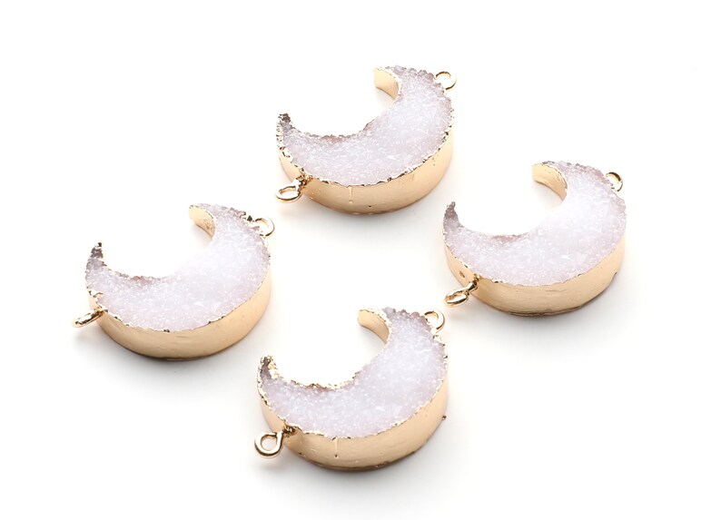 RC1003G White Resin Copper Bracelet and Necklace Druzy Bracelet and Necklace Charms 34x23.4x8.5mm Big Moon Shaped Pendant