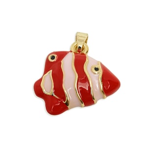 Colorful Enamel Fish Pendant - Marine Life Pendant - Cute Ocean Pendant - Funny Fish Charm With Bail - Lover Gift Idea - 18x13x6mm -RGP11174