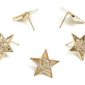 Brass Star Earring Post With Zircons - Gold Star Earring Stud - 18K Real Gold Plated Brass - Stainless Steel Stud - 19.87x21x2.1mm - RGP3725