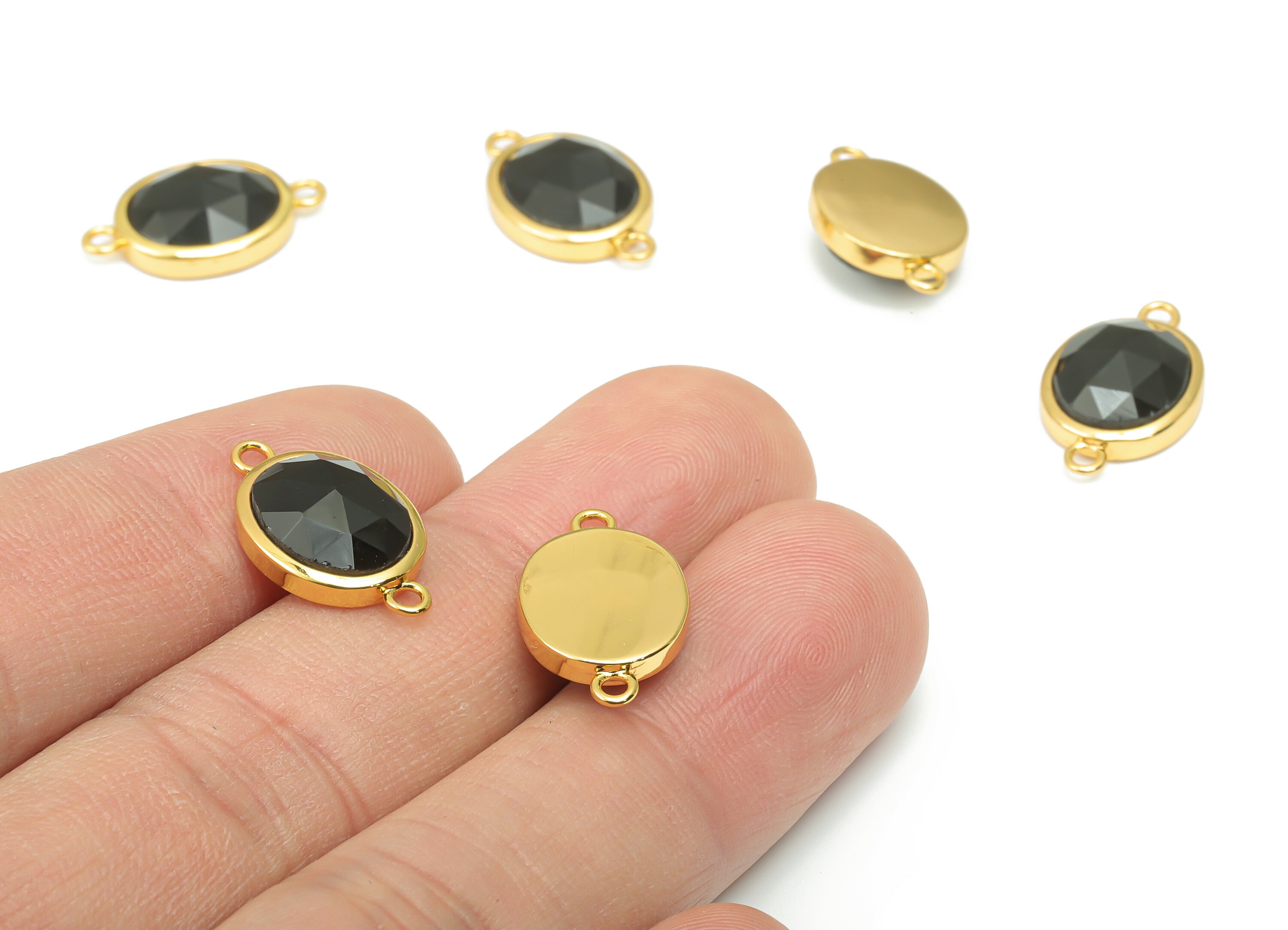 【お気に入り】 Oval Faceted Obsidian Earring Natural 10x12mm - Connectors チャーム
