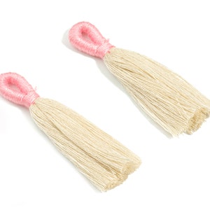 Cotton Tassels With Loop Earrings - Cotton Tassels Earring Charms - Pink Boho Earrings - Jewelry Supplies - 60.88x10.77x4.46mm - TS1147D