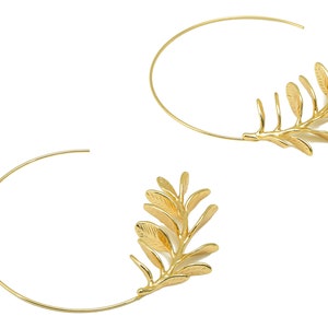 Brass Branch Earring Stud Brass Open Hoop Leaf Earring Post Botanical Post Wire Branch Hoop 18K Real Gold Plated 53x55x1mm RGP6259 image 1