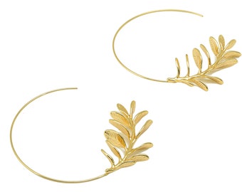 Brass Branch Earring Stud - Brass Open Hoop Leaf Earring Post - Botanical Post - Wire Branch Hoop -18K Real Gold Plated - 53x55x1mm- RGP6259