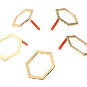 Brass Hexagon Earring Post - Brass Hexagon Earring Stud - Gold Tone Plated Brass - Earring Post - Jewelry Supplies - 33x24x1mm - PP3024