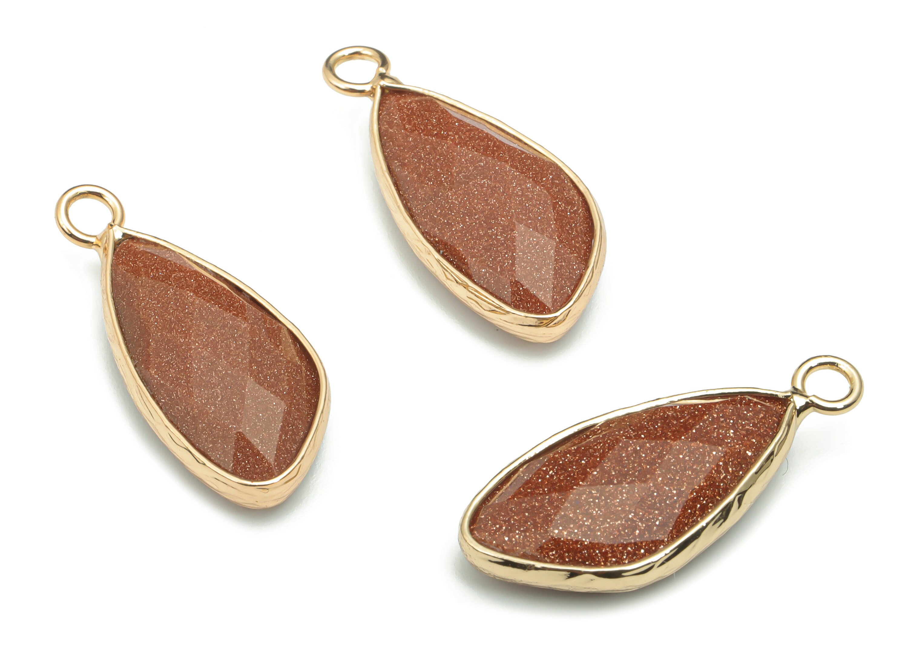 Goldstone Faceted Natural Stone Charms - Brass Geometry