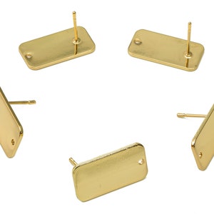 Brass Rectangle Stud Earring - Gold Rectangle Earring Post - 316 Stainless Steel - 18K Real Gold Plating - 20x10.4x1.1mm - RGP5442