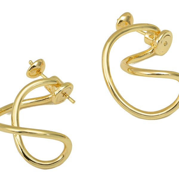 Brass Twisted 8 Earring Stud - Spiral Earring Posts - Bent Hoop Earring Stud - Wire Earring- 18K Real Gold Plated - 28x19x2mm- RGP6412