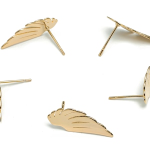 Brass Wing Earring Stud - Gold Leaf Earring Post - Stainless Steel Stud - 18k Real Gold Plated Brass - 21.37x9.63x0.78mm - RGP4334