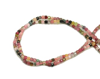 2.5mm Tourmaline Cube Beads - Natural Stone Crystal - Gemstone Tourmaline Beads - 15.5 "/ Strand Faceted Round Beads - Stone Beads - NS2079