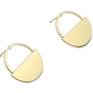 Gold Semi Circle Earring Stud - Brass Half Moon Earring Post - 316 Surgical Stainless Steel Stud - Jewelry Supplies - 22x22x2mm - PP3522G