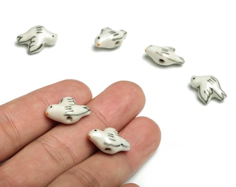 12pcs Glazed Ceramic Bird Beads - Carved  Bird Beads - Handmade Beads - Necklace Beads - Connectors Beads - 18.43x13.97x7.74mm - NS1448