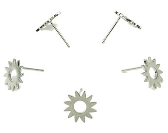 Steel Windmill Earring Posts - Gear Earring Stud - 316 Surgical Stainless Steel Stud - White Gold Tone Plated - 11.8x11.8x0.9mm - SS1374