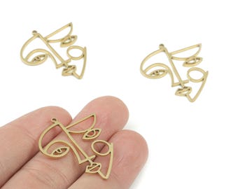 Double Faces Pendant - Raw Brass Two Face Earring Charms- Jewelry Making Supplies - 32x30x1.2mm - PPM3622