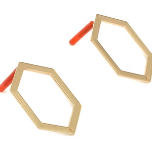 Brass Hexagon Earring Post - Brass Hexagon Earring Stud - Gold Tone Plated Brass - Jewelry Supplies - 32x24x1mm - PP3029
