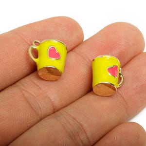 Heart Mug Alloy Charm - Enamel Heart Cup Pendant - Mini Enamel Charm For Necklace - Yellow Craft Charm - DIY Cup Pendant - 13x13x10mm-AC2940