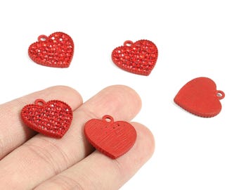 Alloy Heart Earring Charms With Glasses - Zinc Alloy Heart Pendant - Matte Red Tone Plated - Jewelry Supplies - 20.01x19.06x2.2mm - ZZ1635