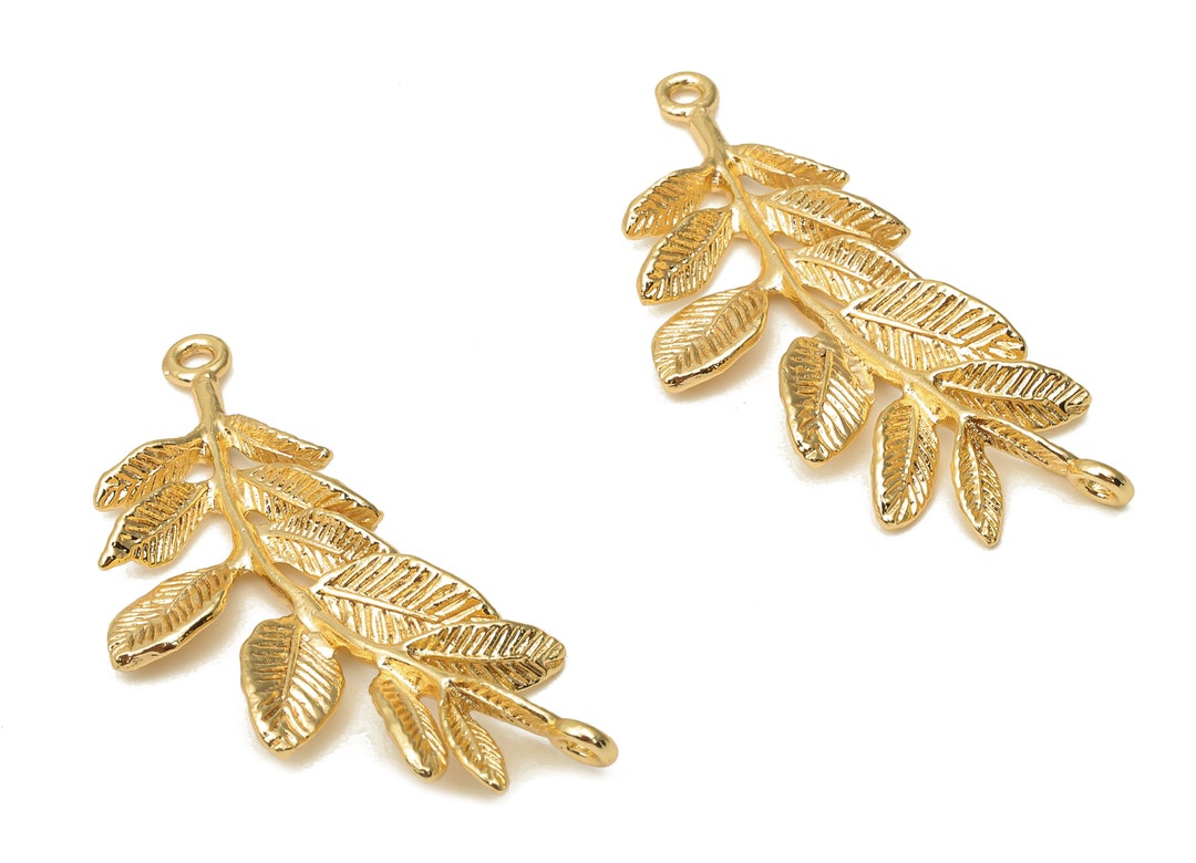 Brass Leaves Earring Charms Gold Plated Leaves Pendant 18K Real Gold