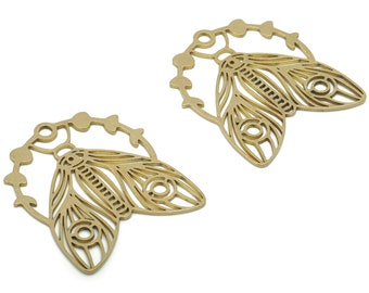 Brass Moth Earring Charms - Raw Brass Moth Phase of Moon Pendant - Jewelry Making Supplies - 34.72x30.33x0.86mm - PPZ0083