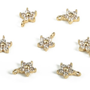 Polished Gold Plated Tiny Flower Charm - Flower Charm - Jewelry Making Supplies - 18K Real Gold Plated Brass - 6.66x5.24x1.76mm - RGP3060