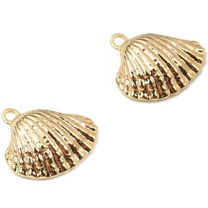 Brass Seashell Earring Charms - Gold Shell Pendant - 18K Real Gold Plated Brass - Jewelry Supplies - 13.62x12.67x4.51mm - RGP2631