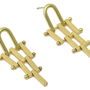 Clous d'oreilles triangulaires en laiton - Tige de boucle d'oreille rectangulaire en laiton brut et clou d'oreilles en laiton à suspendre - Fabrication de bijoux - 37,64 x 15,92 x 1,85 mm - PP8302
