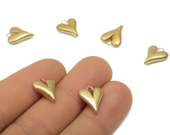 Raw Brass Heart Charms – Jewelry Making Pendant Findings (13.8x11.07x3.64mm) PP7851