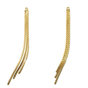 Brass Serpentine Gold Snake Chains Earrings - Brass Tassel Chain Charms - Earring Findings - 18k Real Gold Plating - 81.45x3x1.2mm - RGP5232