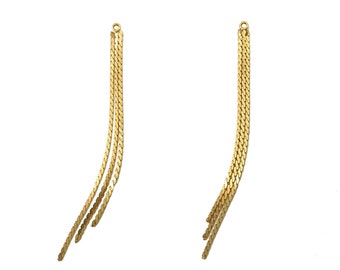 Brass Serpentine Gold Snake Chains Earrings - Brass Tassel Chain Charms - Earring Findings - 18k Real Gold Plating - 81.45x3x1.2mm - RGP5232