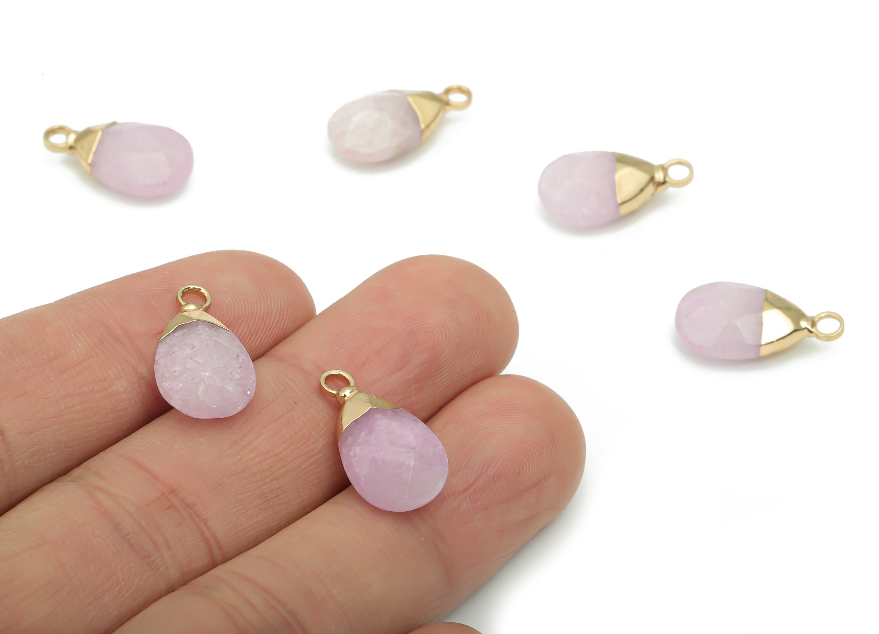 Rose Quartz Drop Earring Charms - Brass Drop Pendant - Iron