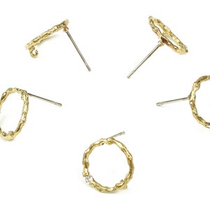 Mosiężny okrągły kolczyk z cyrkonią - Surowy kolczyk Bras Circle - sztyft ze stali nierdzewnej - Artykuły jubilerskie - 12,49x13,1x1,64 mm - PP4531
