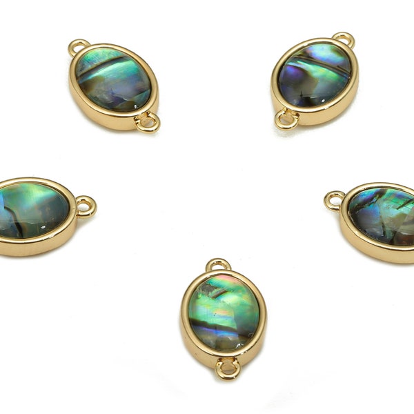 Brass Oval Earring Connector - Abalone Shell Earring For Bracelet - Pendant With 2 Loop - 18K Real Gold Plating - 12.7x7.3x3.4mm -RGP5266