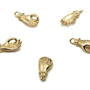Brass Hand Sign Earring Charms - Gold Hand OK Pendant - 18K Real Gold Plated Brass - Jewelry Making Supplies - 15.74x7.1x2.81mm - RGP4175