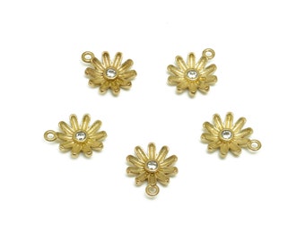 Brass CZ Flower Earring Charm - Raw Brass Daisy Earring Charm - Brass Cubic Zircon Earring Charm - Brass Zircon Charm - 11.7x9x2mm - PP9865