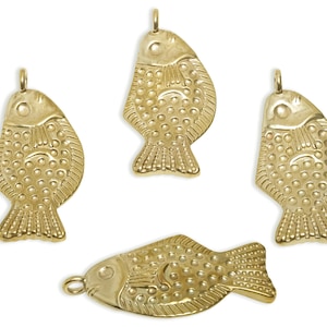 Brass Fish Pendant - Textured Fish Jewelry Pendant - Marine Life Pendant - Brass Ocean Theme Charm - Artisan Fish Charm - 45x22x6mm -PP11549 image 4