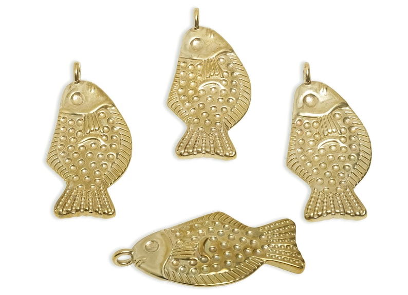 Brass Fish Pendant - Textured Fish Jewelry Pendant - Marine Life Pendant - Brass Ocean Theme Charm - Artisan Fish Charm - 45x22x6mm -PP11549 image 4