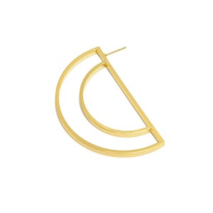 Brass Half Circle Earring Stud - Brass Half Moon Outline Earring Post - Brass Geometry Minimalist -18K Real Gold Plating - 7x5x1mm-RGP10795