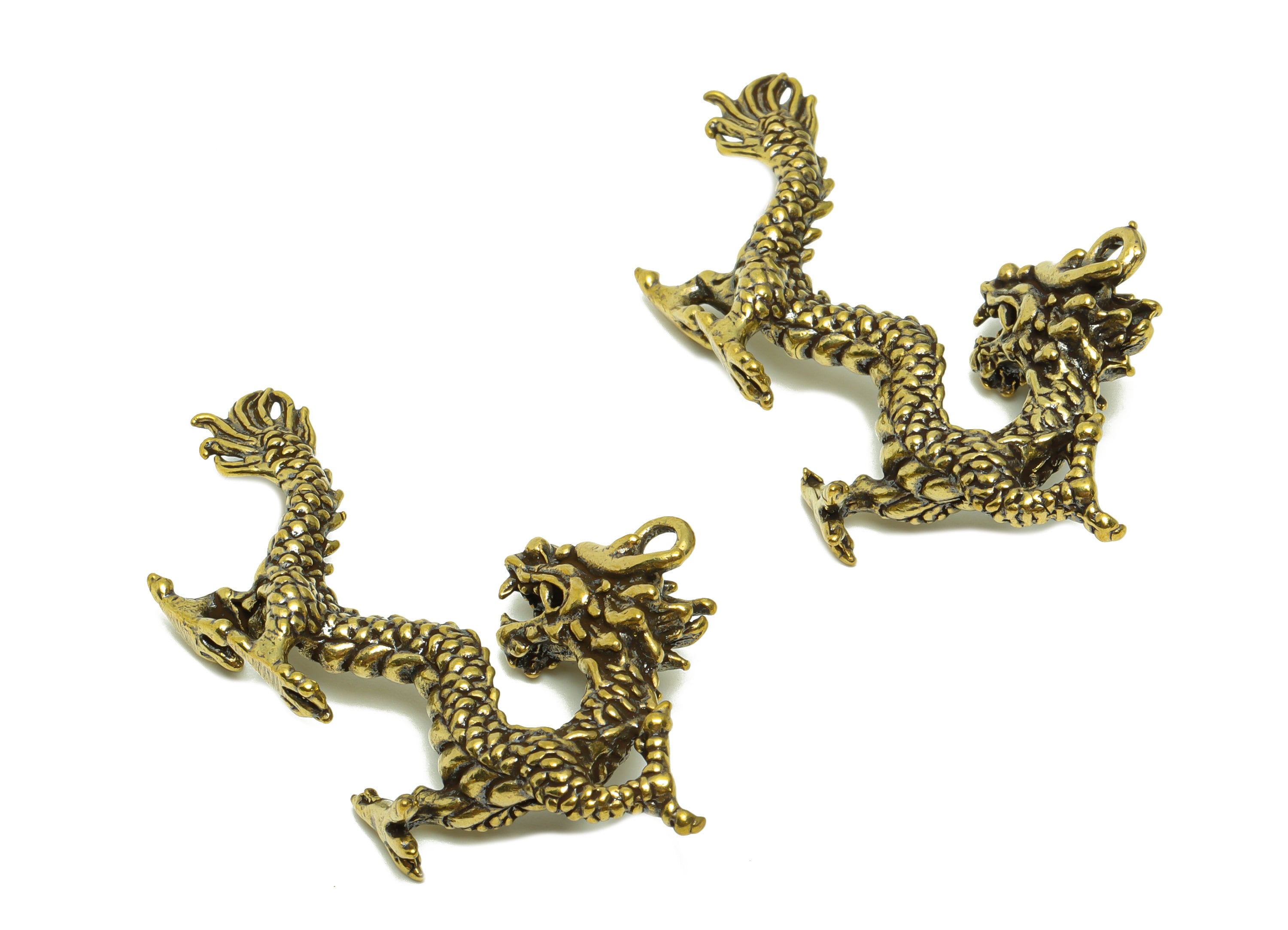Brass Dragon Charm - Raw Brass Dragon Earring Charms - Antique Looking Pendant - Dragon Figure - Dragon Textured Charms - 55x34x10mm -PP8779