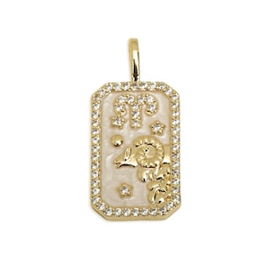 Brass Zodiac Aries Enamel Necklace - Cubic Zircon Horoscope Jewelry - Horoscope Birthday Gift - Celestial Jewelry - 32x15x3mm- RGP11138G
