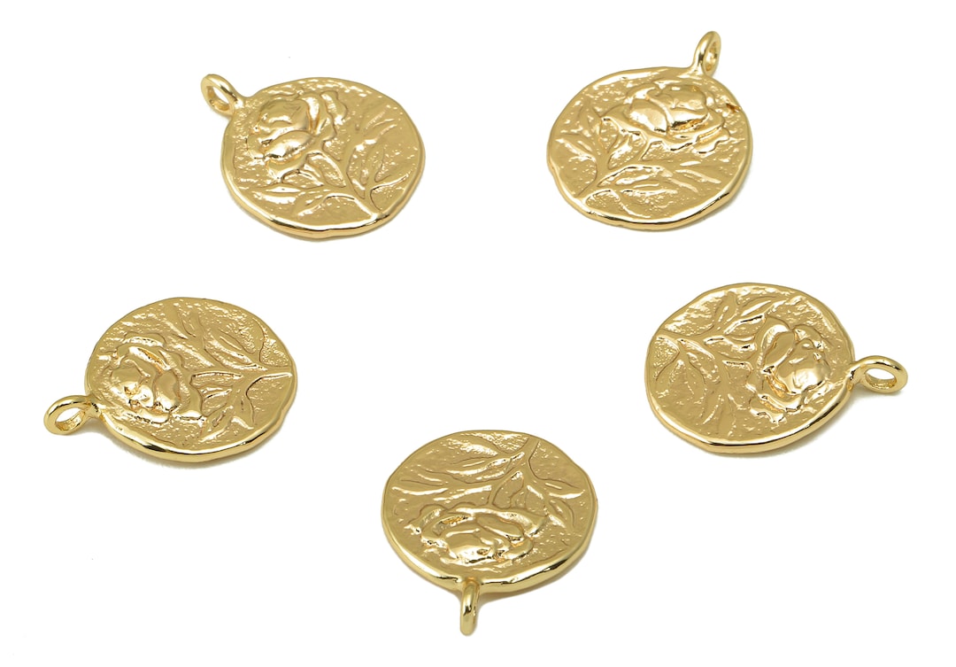 Brass Round Flower Pendant Brass Round Rose Earring Charms 18K Real