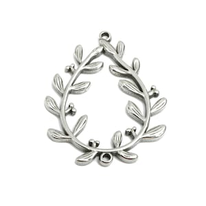 Steel Floral Teardrop Connector - Flower Leaf Drop Charm For Bracelet - Botanical Boho Charms - Stainless Steel Jewelry - 28x22x1mm - SS1732