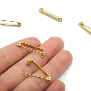 Broschnålar i mässing - Säkerhetsnål i rå mässing - Örhängesdetaljer - Smyckestillverkningstillbehör - 27,3x6,67x3,25 mm - PP3005