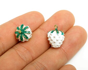 Alloy Enamel Strawberry Charms - White Strawberry Jewelry Charm - Enamel Fruit Accessory - Metal DIY Craft Supplies - 16.7x12x12mm - AC3587A